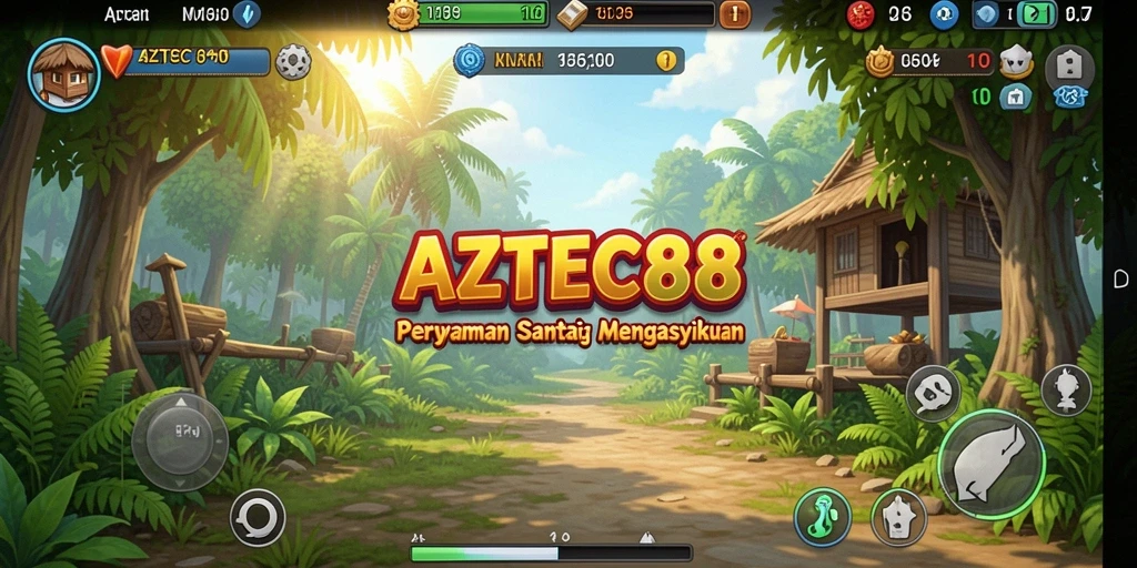 Tampilan gameplay AZTEC88 yang ceria dan interaktif.
