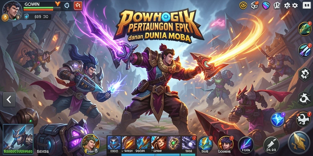 Tampilan gameplay seru dalam pertarungan MOBA GOWIN.