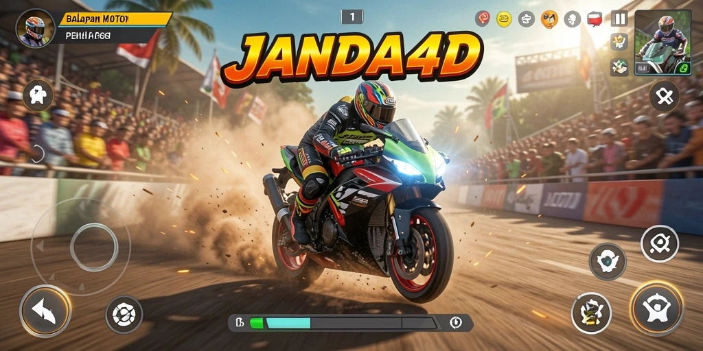Gameplay seru JANDA4D yang penuh kecepatan dan aksi balapan motor.