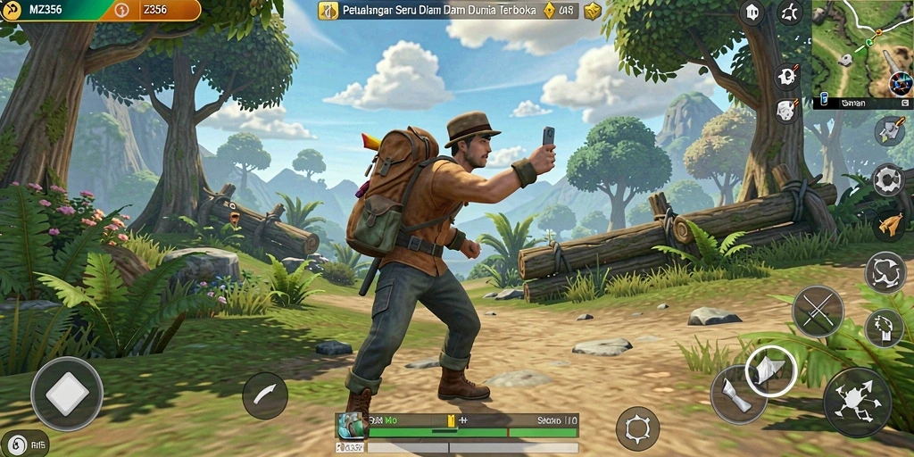 Screenshot gameplay MZ356 menampilkan keindahan dunia terbuka.