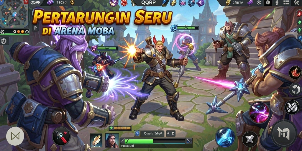 Tangkapan layar <strong>QQRP</strong> menampilkan aksi seru di arena MOBA.