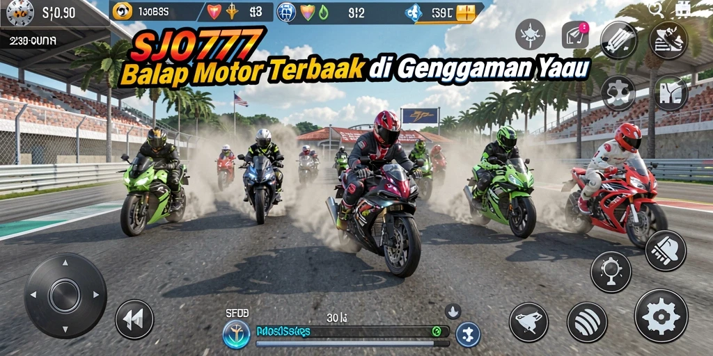 Gameplay SJO777 menampilkan balapan motor mendebarkan di berbagai lintasan.
