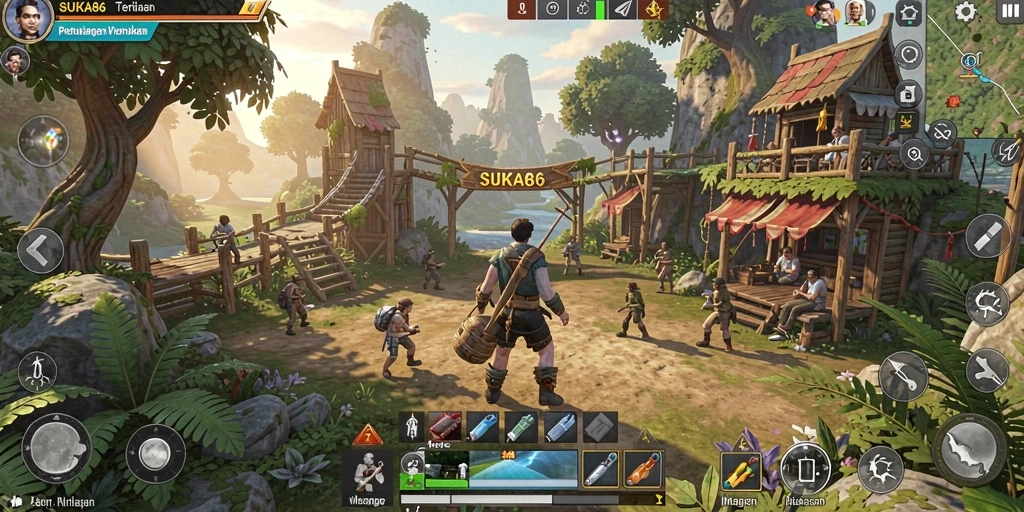 Screenshot utama gameplay SUKA86 menampilkan petualangan luas di dunia terbuka.