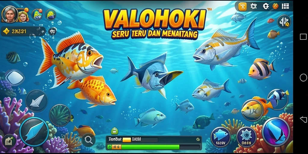 Screenshot gameplay VALOHOKI menampilkan aksi menembak ikan yang seru.